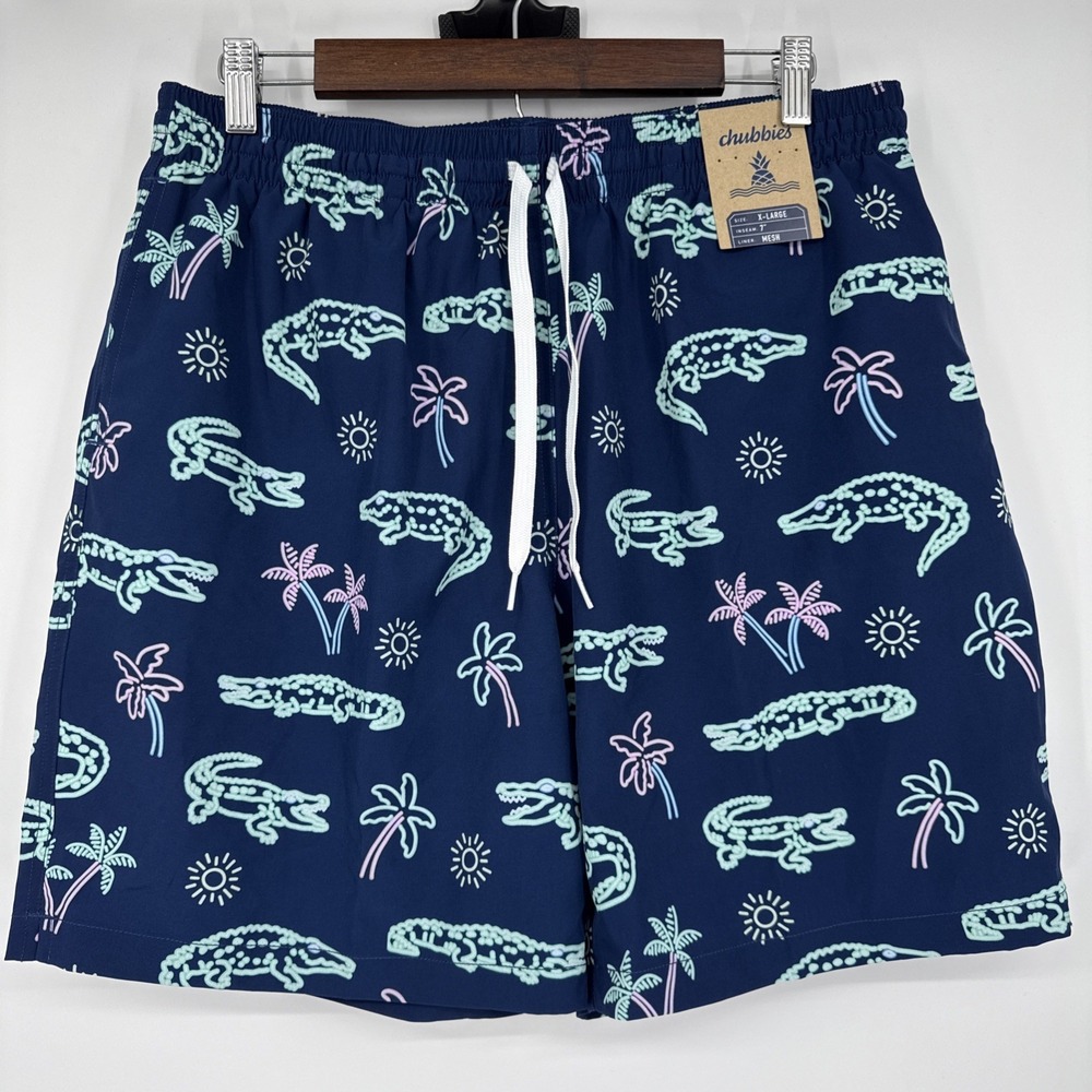 NWT Chubbies Men's Classic Swim Trunks 7" The Neon Glades Mesh Lined AOP XL